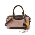 Sac Boston en daim rose et cuir marron avec breloque bohème et double poignées - Avec Pendentif / Rose