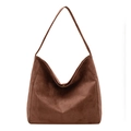 Large capacity dark brown suede tote bag with minimalist hobo silhouette and magnetic buckle - Brown