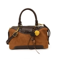 Sac rétro en daim synthétique avec nœud en cuir et breloque pompon marron foncé - Avec Pendentif / Marron