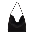 Large black suede hobo tote bag for women featuring a minimalist soft shoulder strap - Black