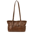 Retro dunkelbraune matte Schultertasche mit Silberschnalle und verstellbarem Riemen - Braun