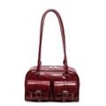 Retro dark red underarm bag with glossy finish and dual front pockets with silver buckles - Burgundy