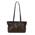 Minimalistische schokoladenbraune Shopper-Tasche mit Silberschnalle und Riemendetail im Vintage-Stil - Braun