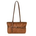 Braune Shopper-Tasche aus Wildleder-Imitat mit Zierriemen und Metallschnallen-Details - Wildleder Braun