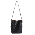 Chic black bucket bag with textured faux leather, gold buckle detail and crossbody strap - Black