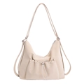 Bolso tote minimalista beige crema en piel sintética suave con hebilla de cordón metálico - Blanco