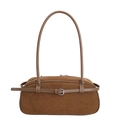 Bolso baguette retro de ante marrón con correa larga y hebilla plateada de moda - Marrón