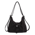 Bolso tote vintage de ante marrón oscuro con bolsillo con cordón y hebillas plateadas - café