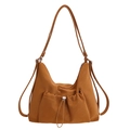 Bolso tote marrón caramelo retro en ante sintético con correas ajustables y bolsillo - Marrón