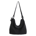 Schwarze gewebte Hobo-Tasche mit Sternanhänger und verstellbarem Leder-Schultergurt - Schwarz