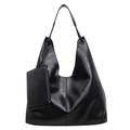 Grand sac cabas noir en cuir PU souple avec petit porte-monnaie assorti et bandoulière - Noir