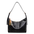 Retro zwarte oversized hobo tas in maanvorm met kleurrijke houten kralen kwastje - Zwart
