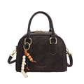 Borsa a bauletto vintage in pelle marrone scuro con manici e finiture dorate - Marrone