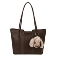 Borsa tote in pelle marrone scuro con cuciture bianche e ciondolo a forma di coniglio - Con Ciondolo / Marrone