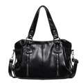 Borsa tote nera vintage in ecopelle con doppie cerniere e tracolla regolabile - Nero