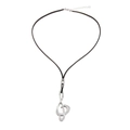 Collar vintage de cuero con colgante de nota musical clave de sol plateado para mujer - Colgante de Símbolo Musical de Clave de Sol (QNN1199)