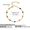Detail of 316L stainless steel bracelet with multi-colored enamel droplet pendants - Bracelet / Gold Multicolor Enamel