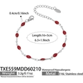 316L stainless steel bracelet with red enamel oval charms, waterproof and anti-allergy - Bracelet / Silver & Red Enamel