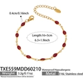 Macro detail of 316L stainless steel gold bracelet with red enamel and size specs - Bracelet / Gold Red Oil Drip