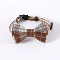 Adjustable British plaid pet bowtie collar with brown check pattern and metal bell - Coffee Plaid Bow / S (17-32cm)