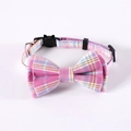 Pink and blue plaid cat collar with bowtie and adjustable safety buckle in feline shape - Pink Plaid Bow / S (17-32cm)