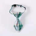 British style green and pink plaid pet collar with adjustable buckle and metal D-ring - Green Plaid Necktie / S (17-32cm)