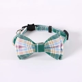 British style green plaid pet collar with bow tie and cute cat ear buckle design - Green Plaid Bow Tie / S (17-32cm)
