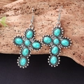 Orecchini bohémien a croce con pietre turchesi e finitura in argento vintage - Stile Croce / Stile Turchese