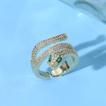 Luxurious gold cobra snake ring with sparkling white zircon stones and green gem eyes - Green Marquise Drill Eyes Gold Snake Style (JZ0129-2)