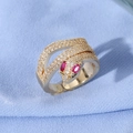 Luxe gold cobra wrap ring with pave white zircons and striking ruby-red gemstone eyes - Red Oval Drill Eyes Gold Snake Style (JZ0129-3)
