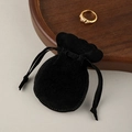 Small black velvet drawstring jewelry pouch for storing rings and earrings - Black