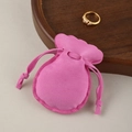 Pink microfiber jewelry pouch with elegant ruffles and drawstring closure for rings - Rose Red