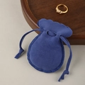 Navy blue double-sided velvet jewelry pouch with elegant scalloped drawstring edge - Sapphire Blue