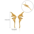 Detail showing dimensions of golden 18K plated stainless steel wing-shaped earrings - Wing Streamlined Dangle Earrings (G166223)