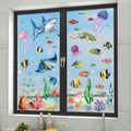 Ocean world watercolor static window stickers with sharks, sea turtles and coral patterns - Cross-border Summer Static Cling Film Xj2609