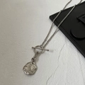 Modern S925 sterling silver necklace with irregular lava pendant and chic OT toggle clasp - 925 Silver / Silver