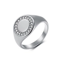 Titanium steel gold-plated signet ring with white diamond border on white background - US 5 / Steel