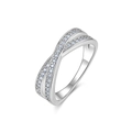 Elegante anello incrociato in argento S925 con pavé di moissanite a più file lucide - Taglia US 9 / Stile a Incrocio (R16579)