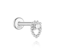 S925 sterling silver flat back stud with round cubic zirconia and beaded edge detail - Silver Heart Beaded Shape (Single White Gold #13)