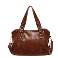 Borsa tote marrone retrò in pelle PU con borchie metalliche e doppie tasche con zip - Marrone