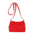 Bolso cubo de ante rojo con elegante diseño plisado y correa de hombro ajustable - Rojo