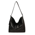 Retro large capacity black leather hobo shoulder bag for women with polished finish - Black