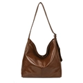 Large dark brown vintage hobo shoulder bag with adjustable wide strap and glossy leather finish - Brown