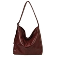 Large burgundy hobo tote bag in glossy oil-wax faux leather with shoulder strap - Burgundy