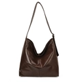 Dark brown large capacity tote bag in high-gloss leather finish with adjustable strap - Brown