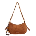Retro dark brown matte suede underarm bag with gold chain strap and vintage bead charm - Suede Brown