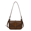Borsa a tracolla minimalista marrone scuro in pelle liscia con chiusura a scatto oro - Marrone