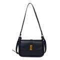 Borsa a tracolla minimalista in pelle nera con chiusura a scatto vintage dorata - Nero