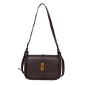 Sac bandoulière marron foncé minimaliste avec fermoir rotatif doré et finition lisse - Marron