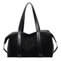 Bolso de viaje negro grande con costuras blancas en contraste y detalles metálicos - Negro
